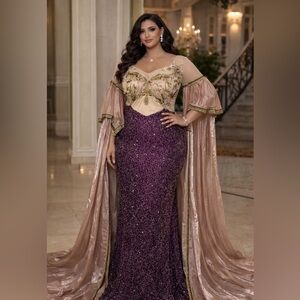 Elegant Purple and Gold Evening Gown